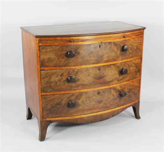 Appraisal: A Regency mahogany and satinwood banded bow front chest with