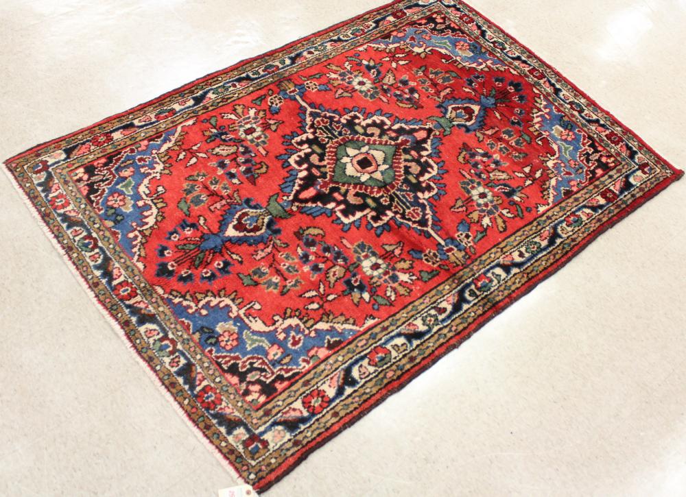 Appraisal: HAND KNOTTED PERSIAN AREA RUG Hamadan villages region northwestern Iran