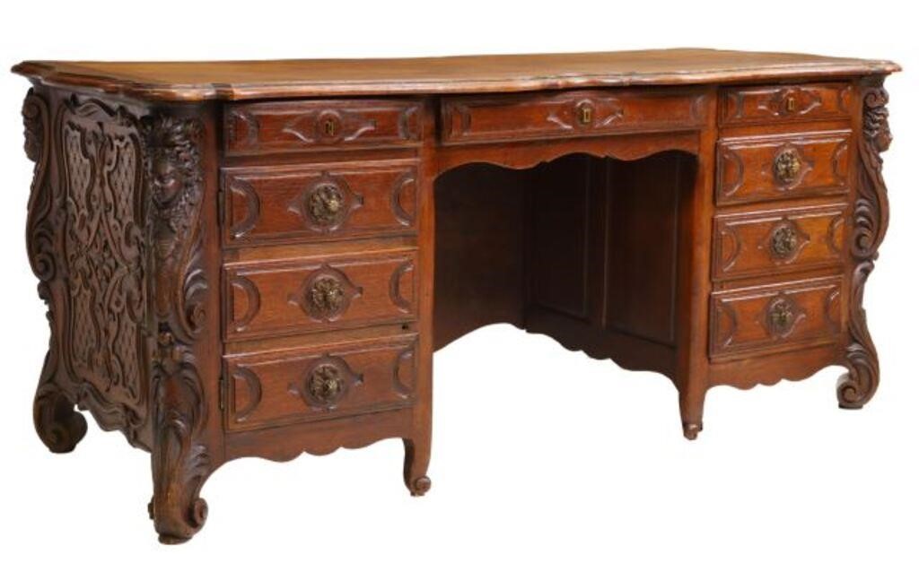 Appraisal: French Louis XV style oak writing desk th c having