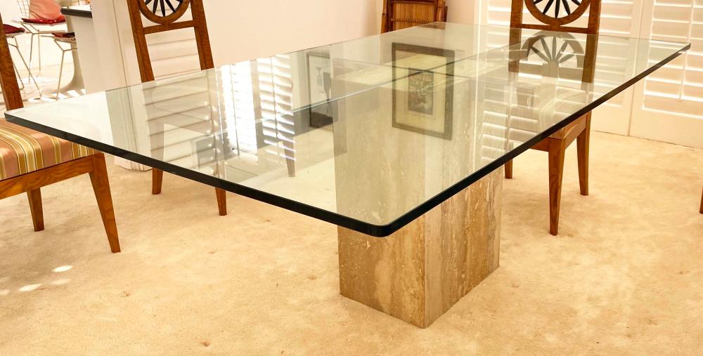 Appraisal: CONTEMPORARY GLASS AND MARBLE DINING TABLEThe rectangular three-quarter inch glass