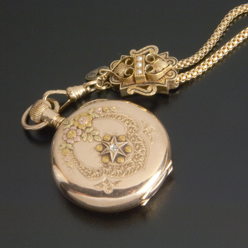 Appraisal: Elegant k gold pocket watch on slide chain Elgin hunt