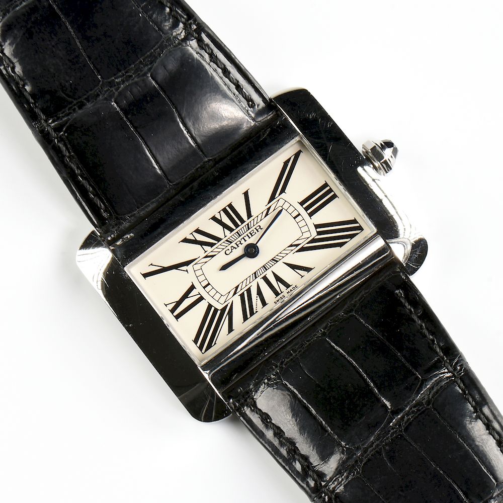 Appraisal: A STAINLESS STEEL CARTIER DIVAN QUARTZ WATCH A STAINLESS STEEL