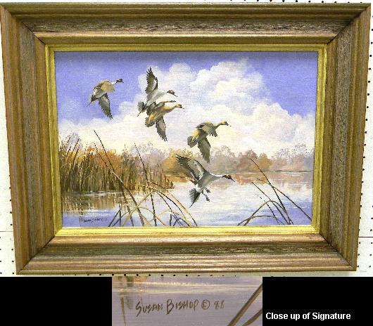 Appraisal: Susan Bishop oil on board ducks landing on a pond