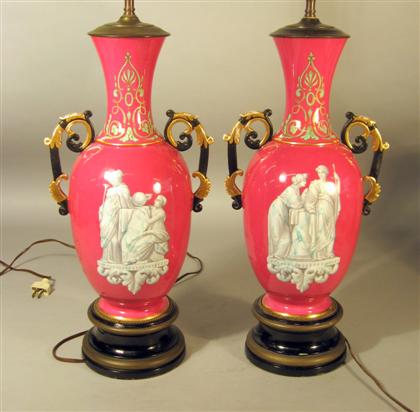 Appraisal: Pair of French porcelain vases Each of baluster form with