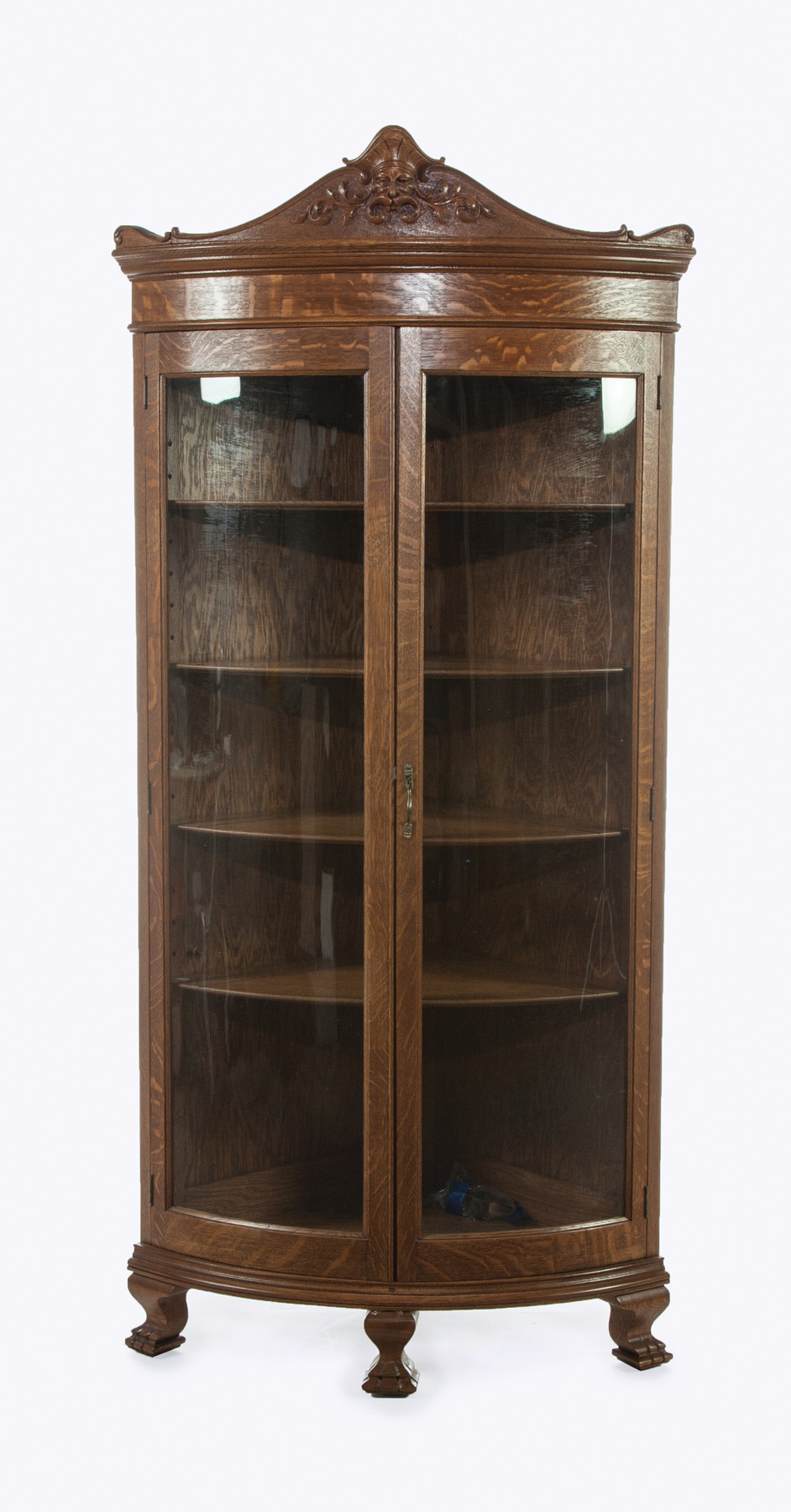 Appraisal: CURVED GLASS CORNER CABINET American st quarter- th century oak