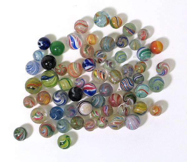 Appraisal: Marble lot Assortment of handmade marbles including peppermints swirls others