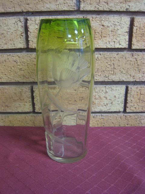 Appraisal: A Moser glass Vase etched stylised flowers in high