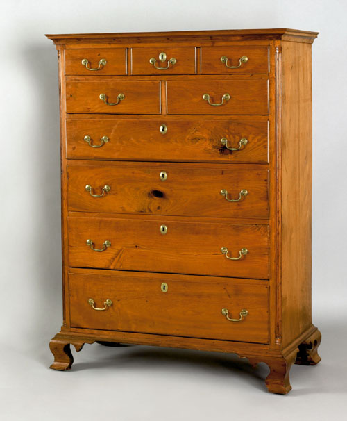 Appraisal: Pennsylvania Chippendale walnut tall chest ca with a molded cornice