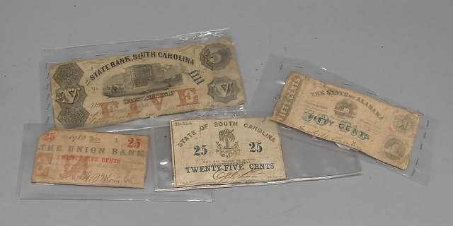 Appraisal: Grouping of Confederate banknotes State Bank of South Carolina -dollar