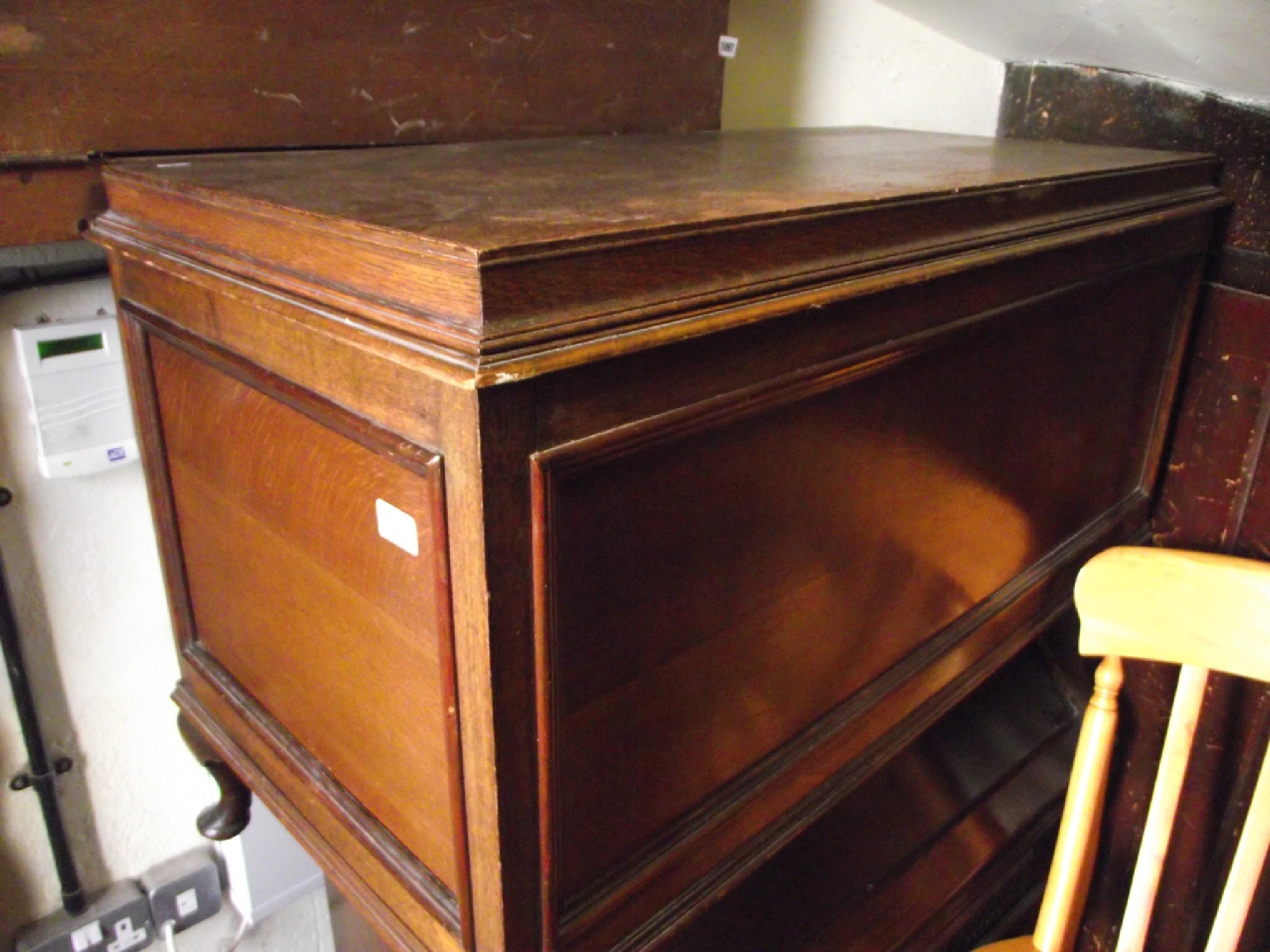 Appraisal: An early th century oak writing bureau the rectangular panelled