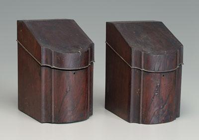 Appraisal: Pair Georgian mahogany knife boxes each with hinged lid opening