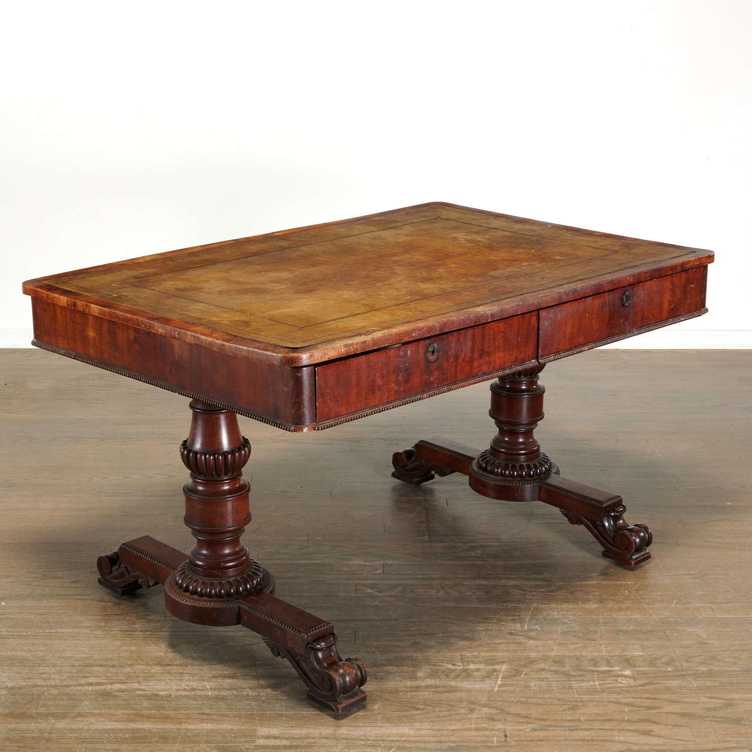 Appraisal: WILLIAM IV LEATHER TOP MAHOGANY LIBRARY TABLE First half th