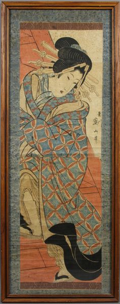 Appraisal: Kikugawa Eizan Japanese - Geisha on a Staircase woodblock print