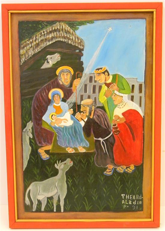 Appraisal: Agathe Aladin oil on canvas Nativity a nativity scene the