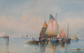 Appraisal: Henri Dela Coeuillerie French th Century Fishing Boats Watercolor on