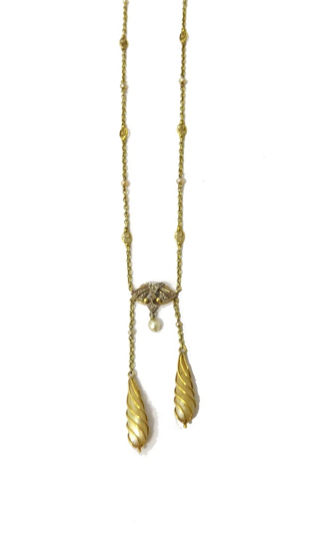 Appraisal: A French gold seed pearl and diamond set pendant necklace