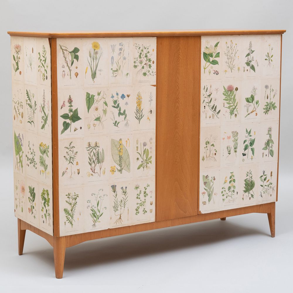 Appraisal: Josef Frank Style Swedish Bleached Wood Botanical Chest Fitted with