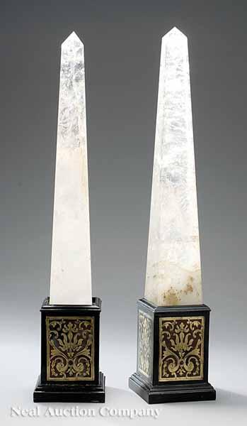 Appraisal: A Pair of Rock Crystal Obelisks on Boullework Bases of