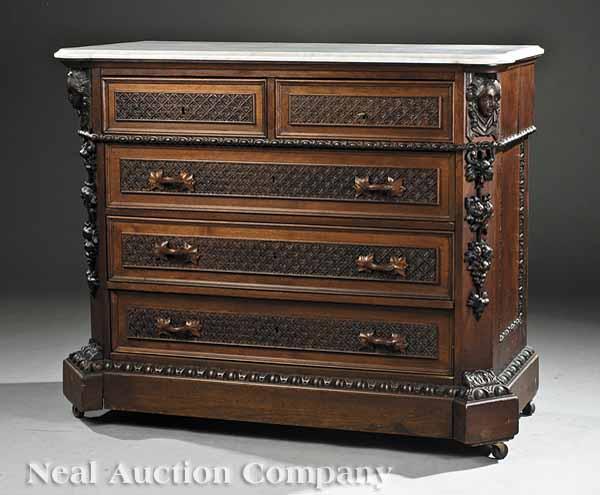 Appraisal: An American Renaissance Carved Rosewood Chest of Drawers th c