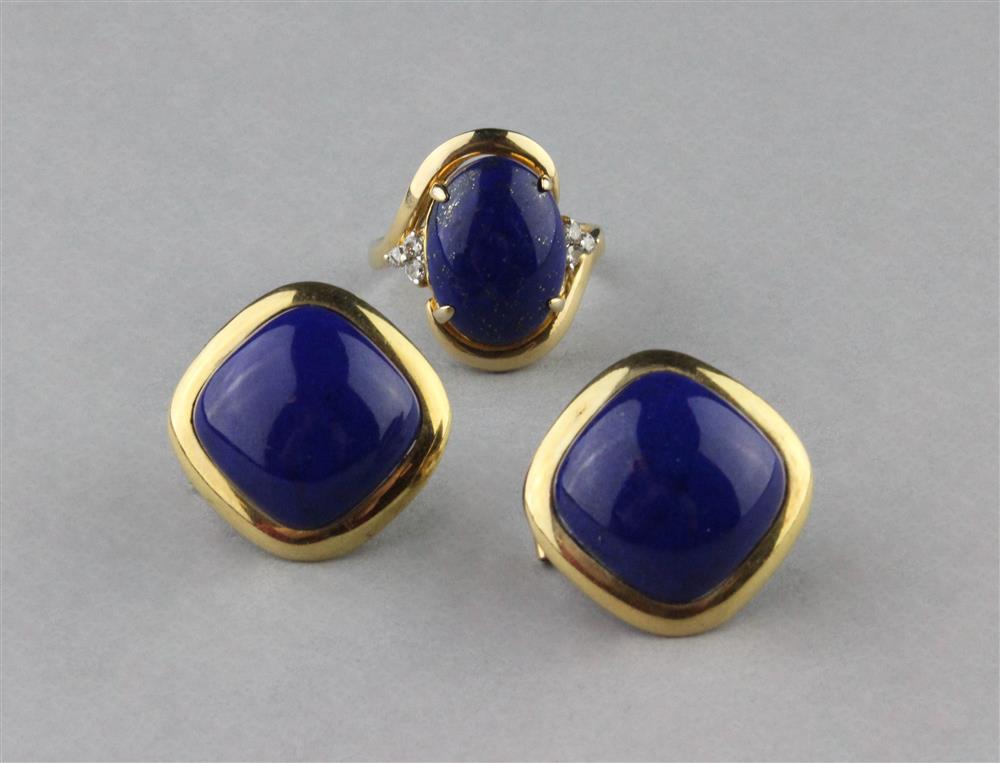 Appraisal: LAPIS AND DIAMOND RING IN K GOLD AND A PAIR