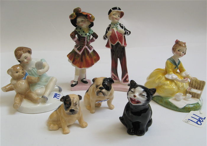 Appraisal: GROUP OF SEVEN ROYAL DOULTON FIGURES Picnic HN yellow dress