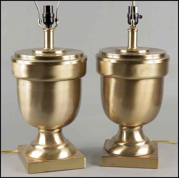 Appraisal: PAIR OF CONTEMPORARY BRASS LAMPS Together with another lamp ''