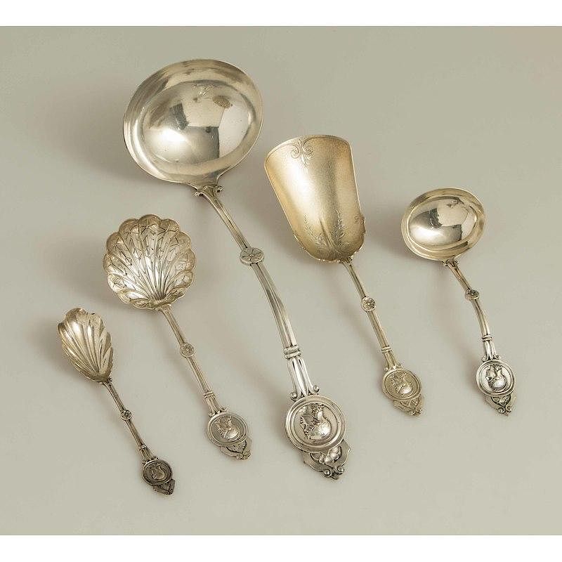 Appraisal: Silver Serving Pieces Medallion Pattern Five silver serving pieces Medallion