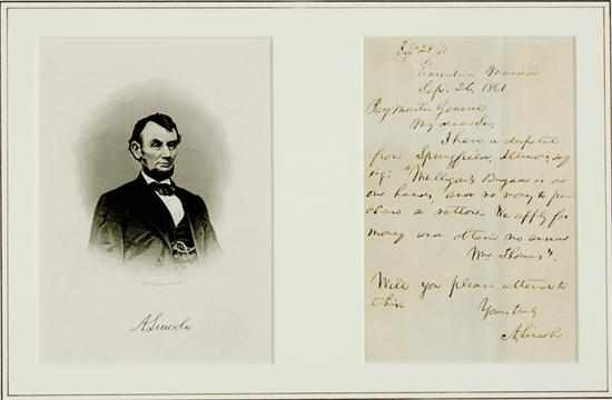 Appraisal: Abraham Lincoln Civil War handwritten signed letter Executive Mansion September