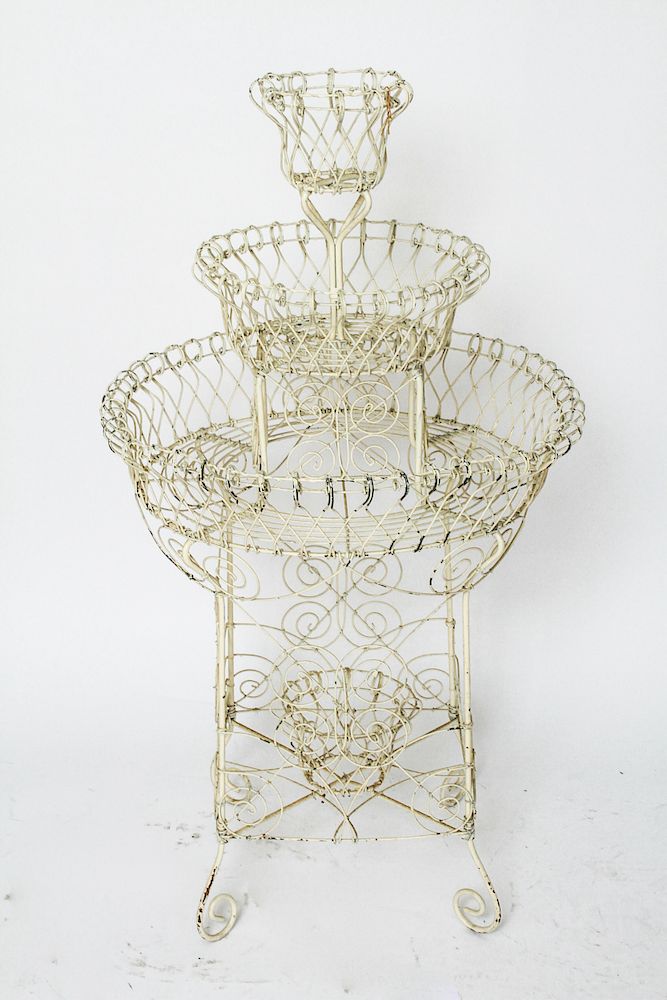 Appraisal: Whimsical Three-Tier Basket Form Plant Stand Whimsical three-tier basket form