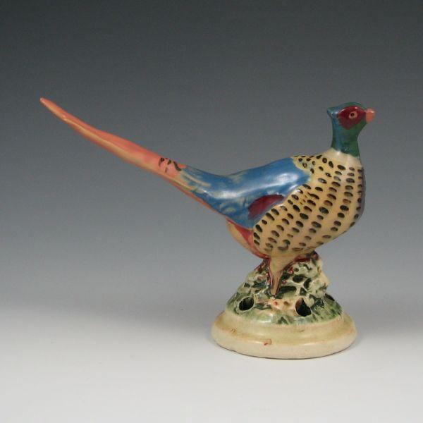 Appraisal: Weller Brighton pheasant figure Unmarked Glaze flake to beak and