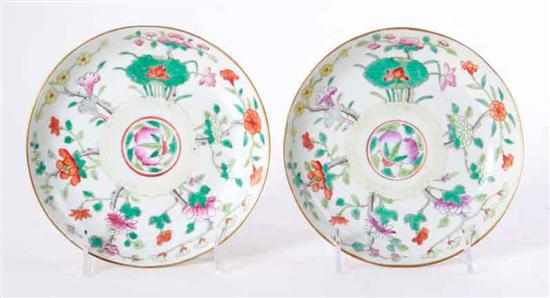 Appraisal: Pair Chinese Export famille rose porcelain dishes th century shallow