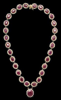 Appraisal: Ruby diamond necklace central drop faceted oval ruby estimated weight