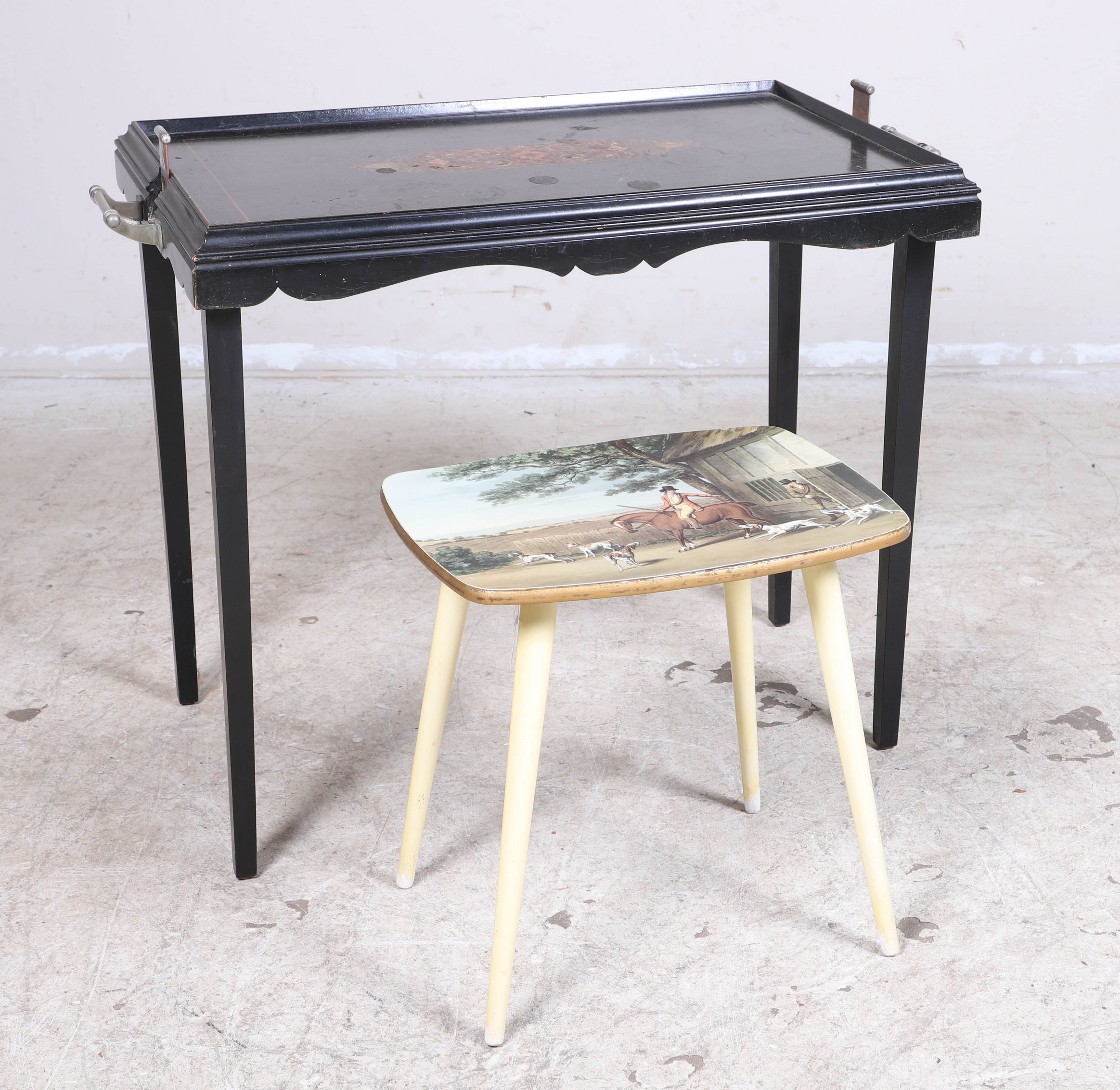 Appraisal: Lady Clare Modern Design side table with hunting scene on