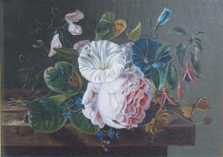 Appraisal: Continental School th Century Floral Still Life on a Ledge