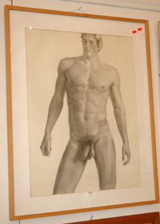 Appraisal: LUKE HANLEY ' MALE NUDE IN POSE' CHARCOAL