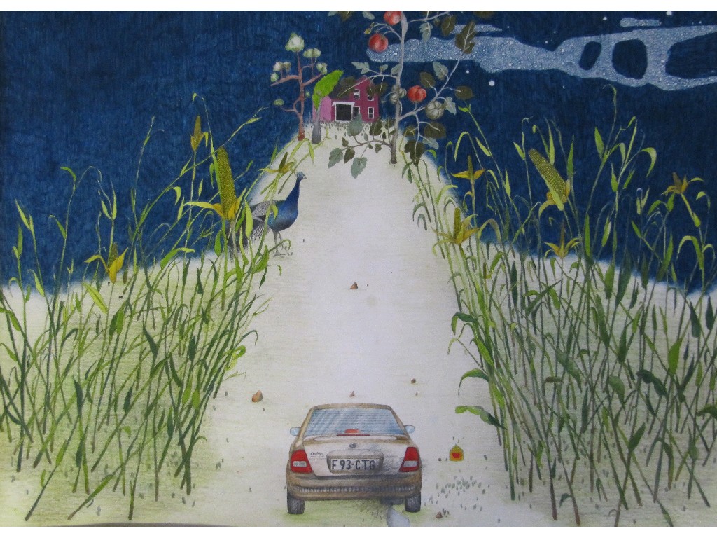 Appraisal: Unframed mixed media on Arches paper 'Country Lane' unsigned