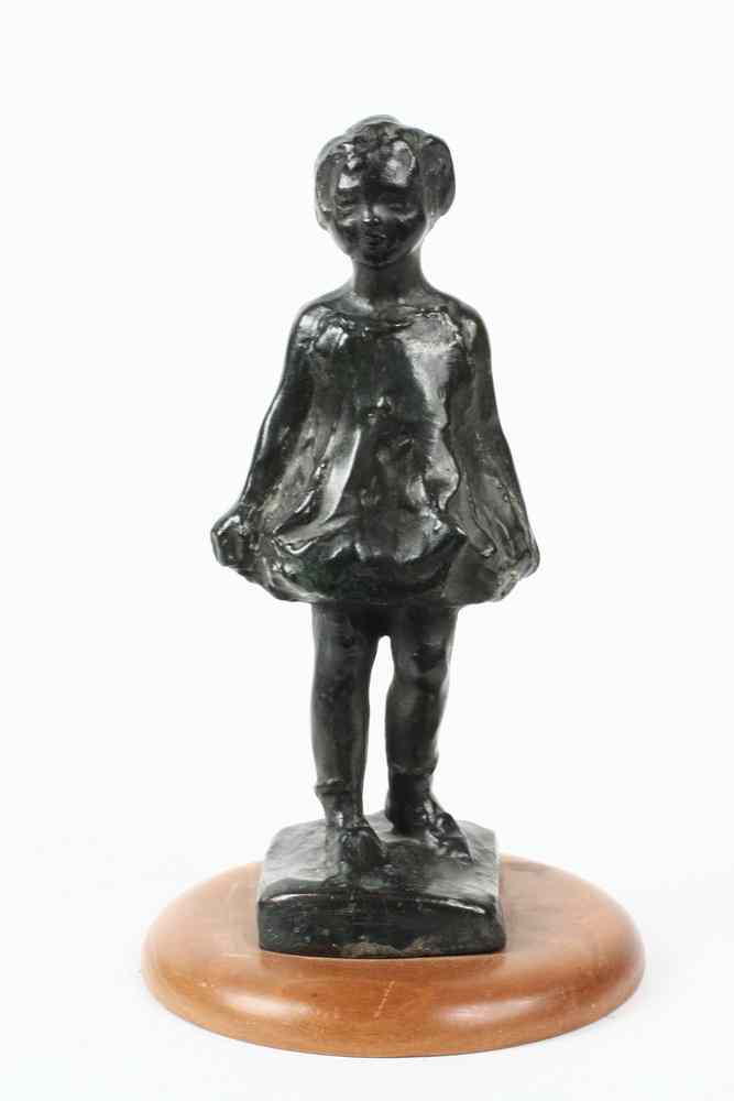 Appraisal: BRONZE SCULPTURE - Little Girl in Summer Play Dress by