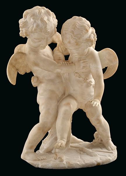 Appraisal: AN ITALIAN MARBLE FIGURE GROUP TWO CHERUBS repairs to one