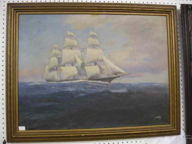 Appraisal: T Bailey Oil Sailing Ship at Sea image area ''