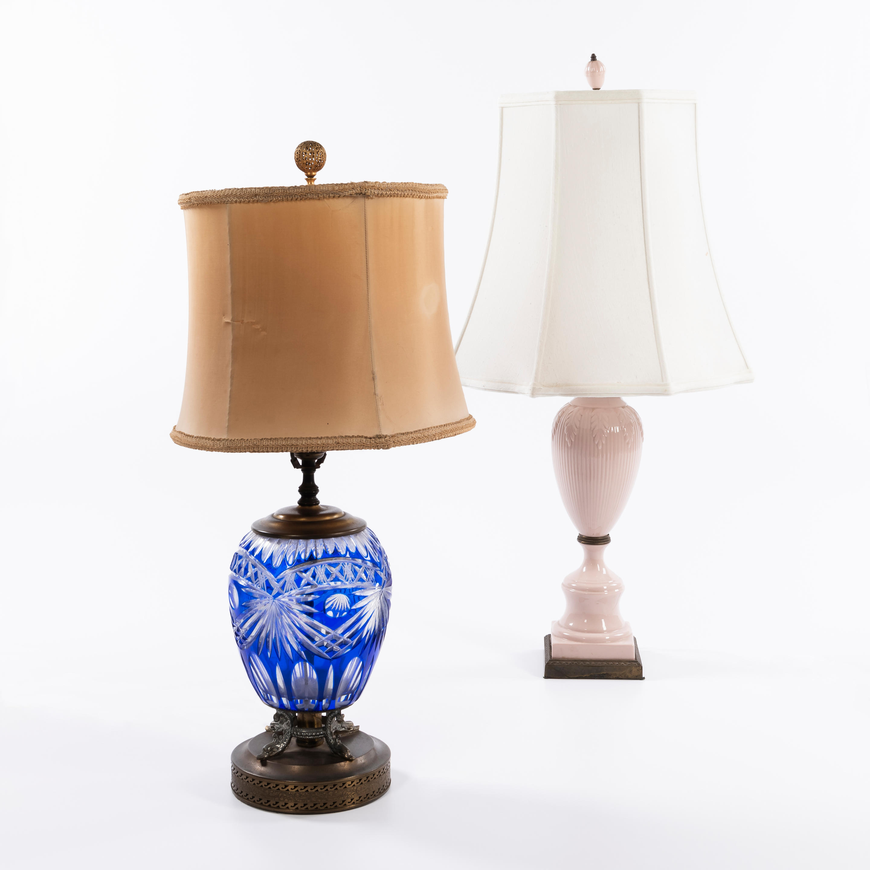 Appraisal: TWO MODERN TABLE LAMPS a blue crystal cut-to-clear lamp and