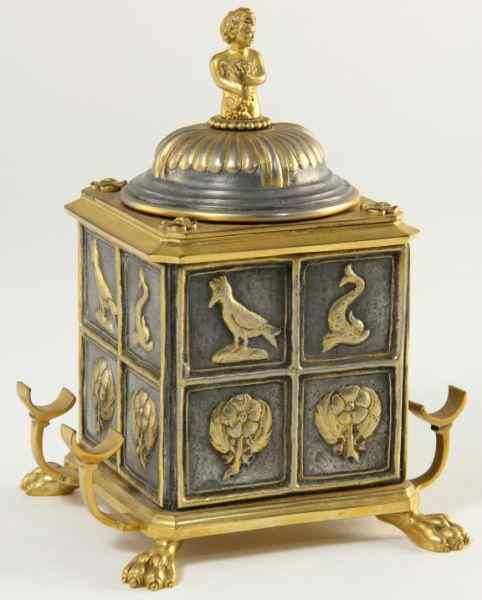 Appraisal: Florentine Style Antique Ink Well th century gilt bronze mounts