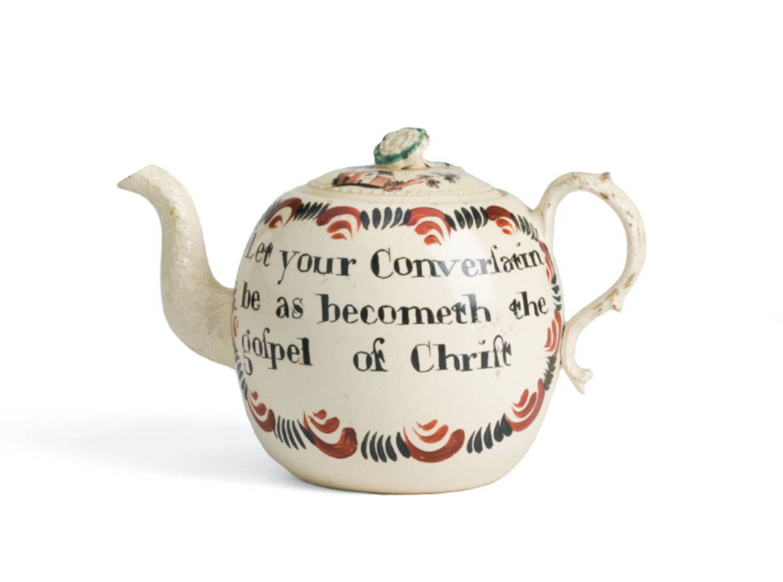 Appraisal: ENGLISH CREAMWARE OVOID TEAPOT AND COVER CIRCA - Inscribed on