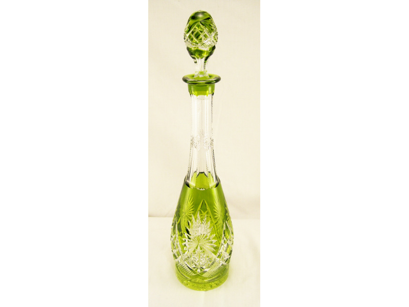 Appraisal: Val St Lambert Cut Glass Decanter Green crystal cut to