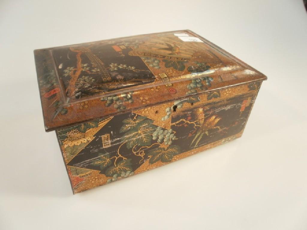 Appraisal: A late Victorian aesthetic movement tin jewellery box