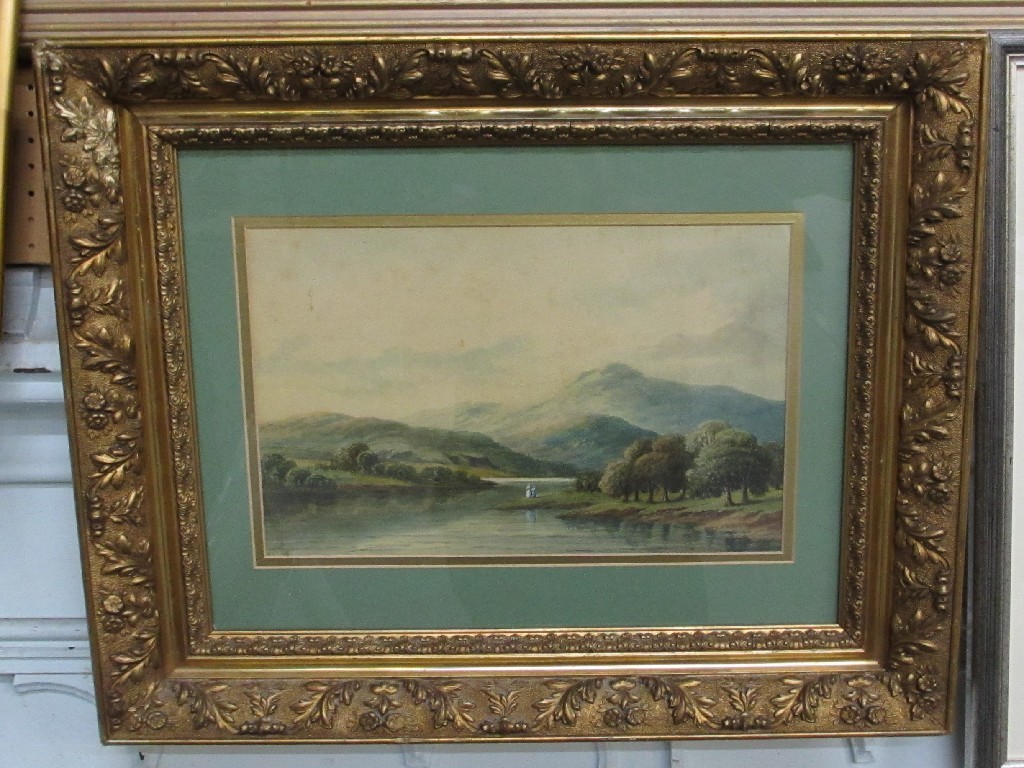 Appraisal: Watercolour landscape with figures by a lake signed and dated