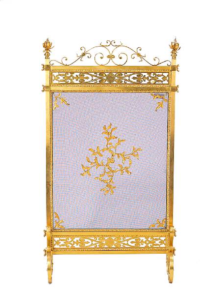 Appraisal: A French Aesthetic style gilt bronze fire screen last quarter