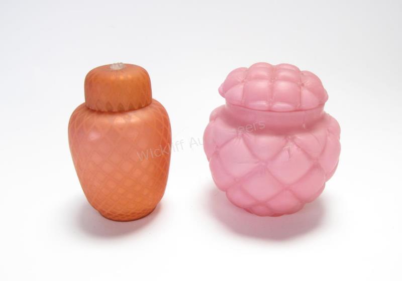 Appraisal: Two Case Glass Lidded Jars including one peach with quilted