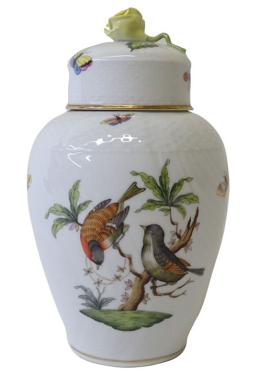 Appraisal: Herend Rothschild Bird Porcelain Lidded Vase Herend Rothschild Bird Porcelain