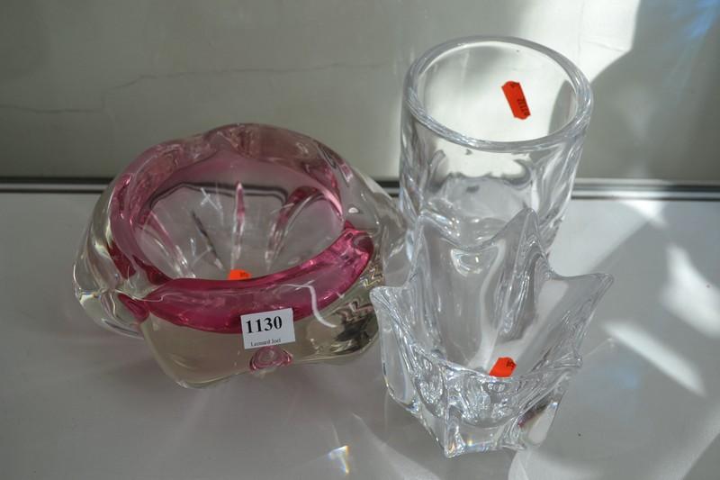 Appraisal: THREE ARTGLASS PIECES INCL ORREFORS AND CRANBERRY GLASS