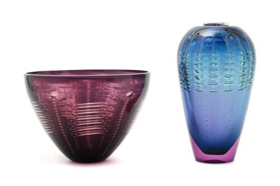 Appraisal: Two Glass Vases Meredith Wenzel the first of bowl form